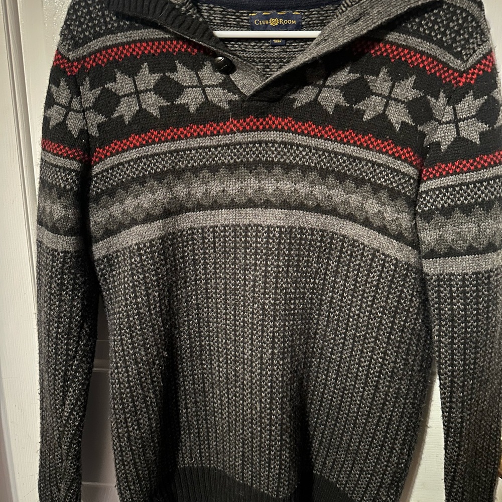 Club Room Gray and Red Nordic Crewneck Sweater